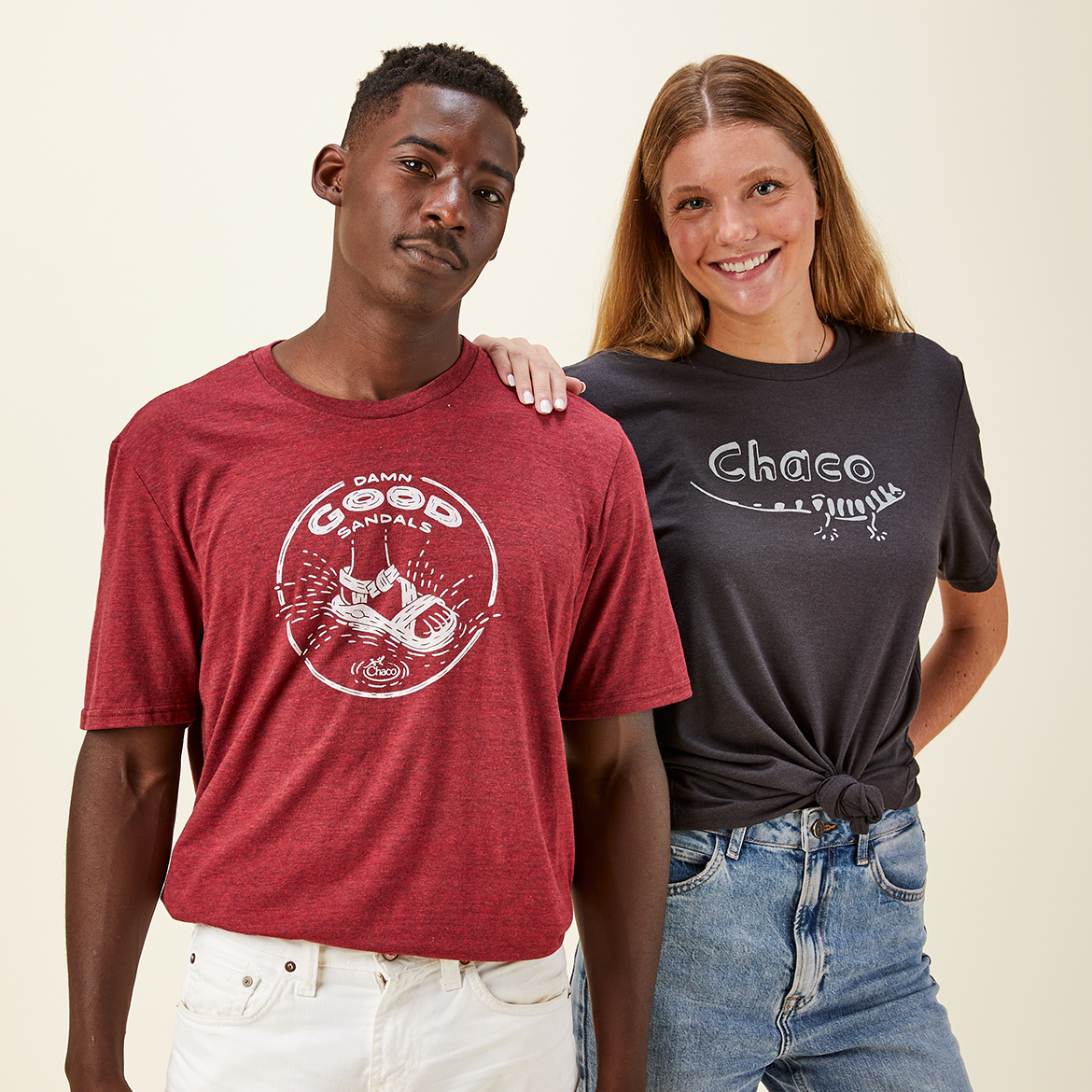 Man and woman wearing apparel.
