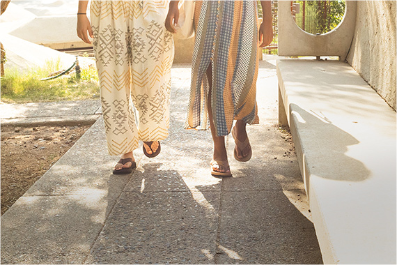 Going for a stroll in classic leather flips.