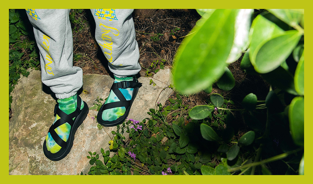 Mens Chacos in a forest