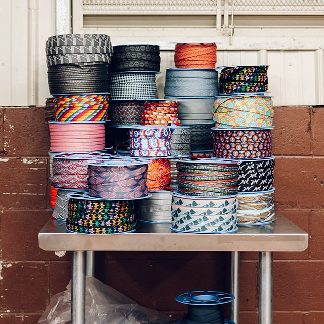 Spools of Chaco straps.