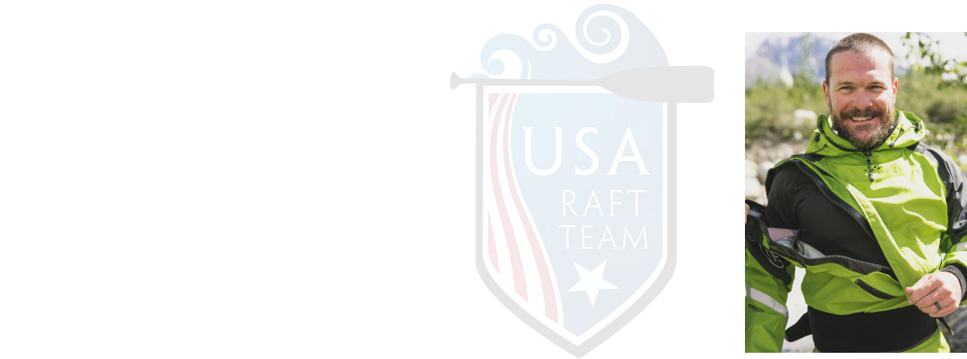 Collage: USA Rafting logo and a photo of John Mark Seelig.