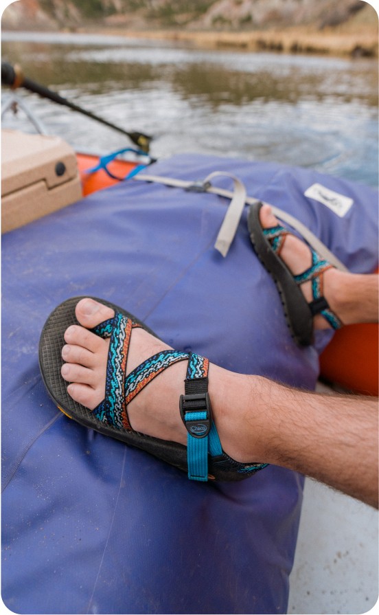Rapid-Pro sandals on the deck of a boat.