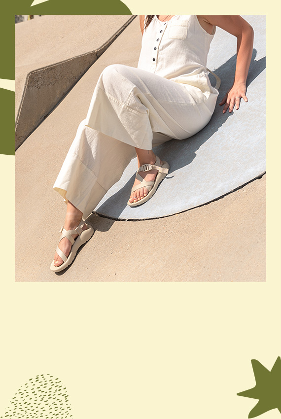 Z/Sandals on colored concrete.