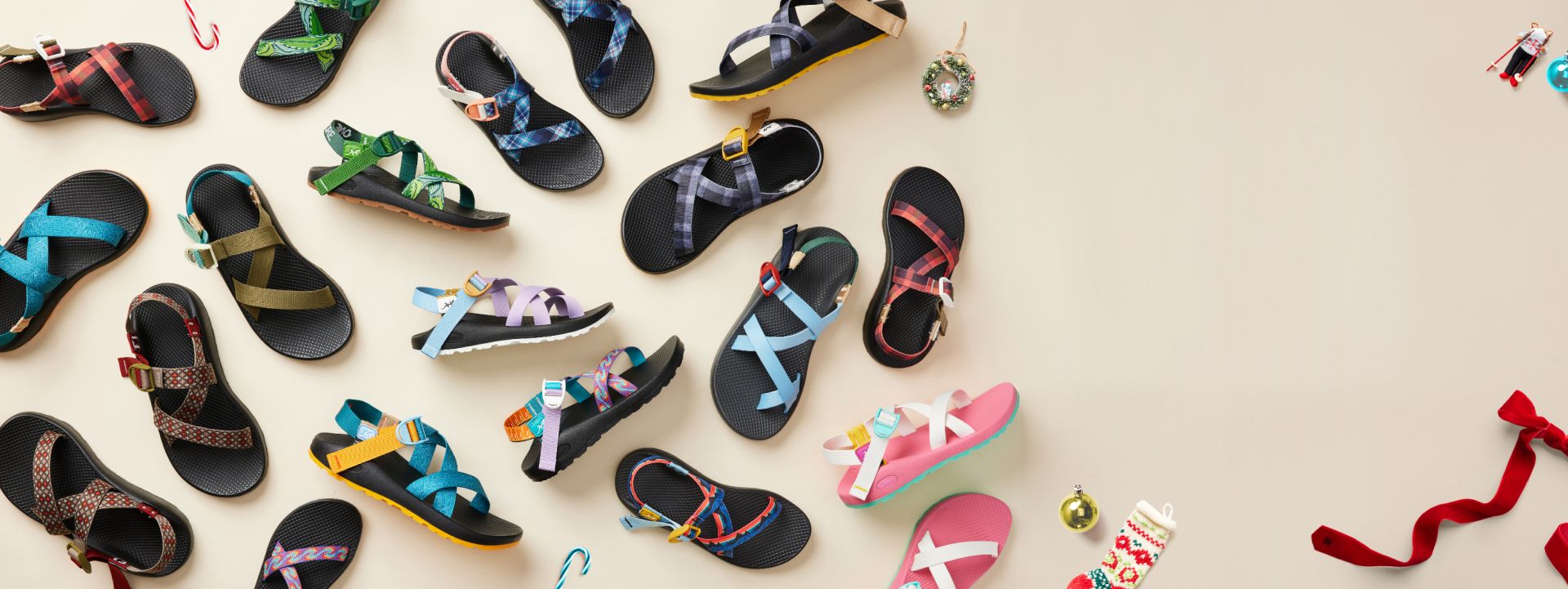 a group of sandals on a white surface