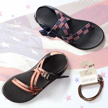 red white and blue chacos