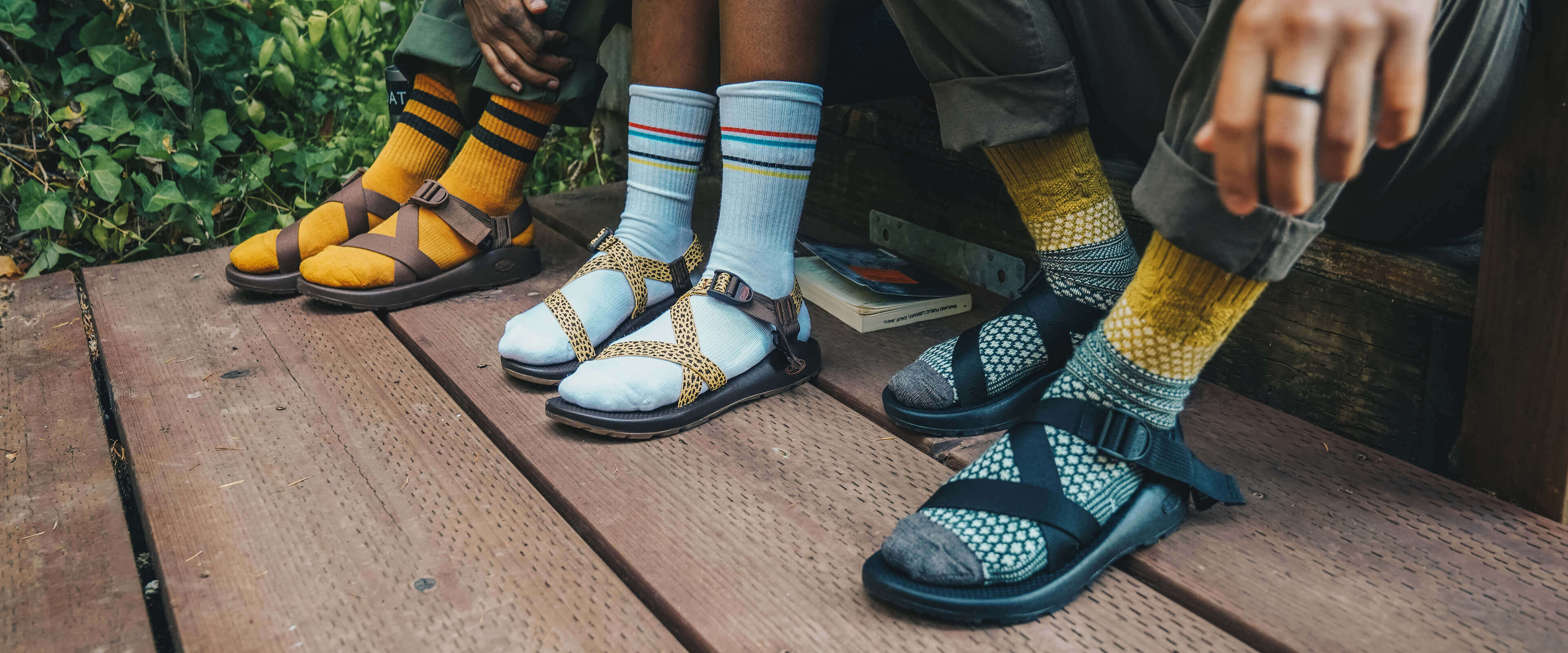 People wearing Chacos outside.