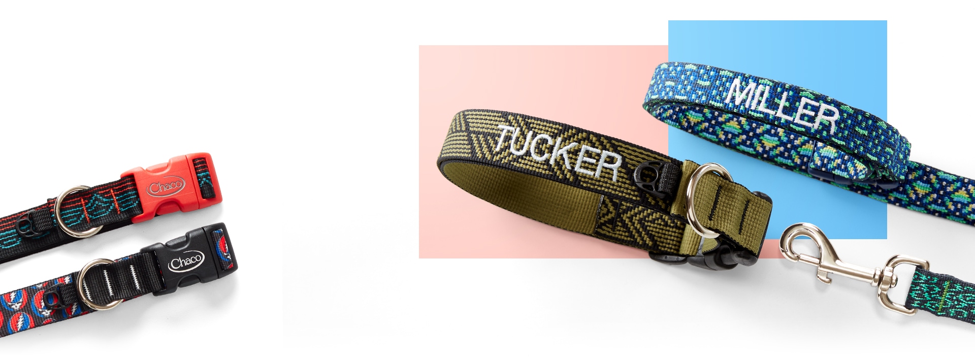 4 different custom MyChacos pet collars