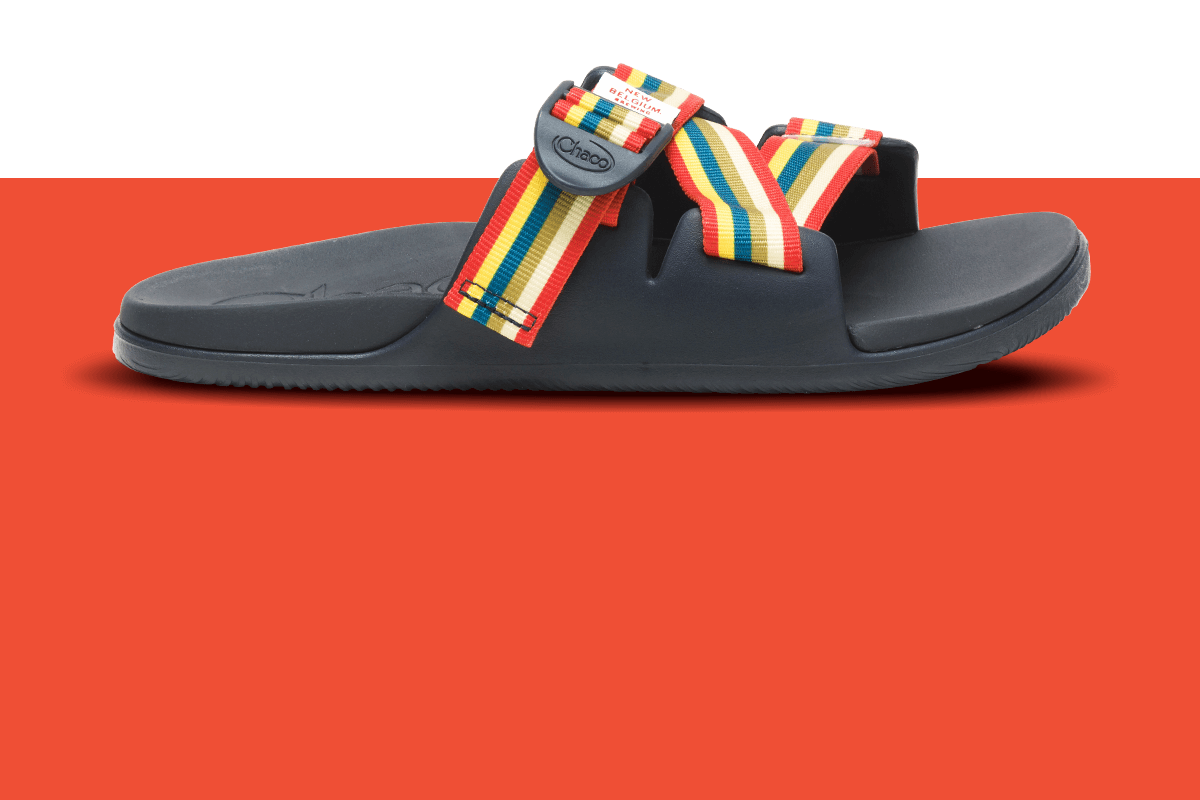 Side profile of a chillos, New Belgium Brewing collaborative sandal.